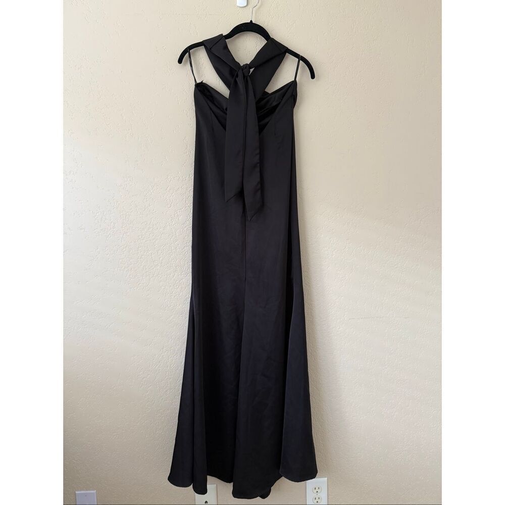 Club L London Unbeatable Satin Cross Over Halter-Neck Maxi Dress in Black - Picture 4 of 7